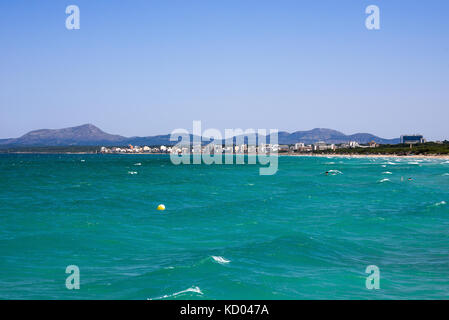 Panorama de la baie d'Alcudia et de la ville de Can Picafort, Majorque, iles baléares Banque D'Images