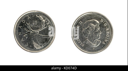 Vingt-cinq cents canadiens le coin. Banque D'Images