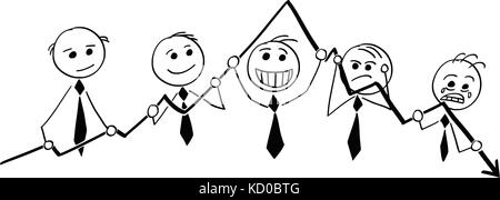 Cartoon stick man illustration de groupe d'hommes d'businessman holding graphique et tableau montrant les émotions. Illustration de Vecteur