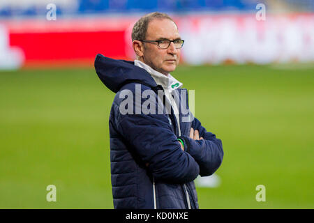 Cardiff, pays de Galles, Royaume-Uni, 8 octobre 2017. Le manager de l'équipe Martin O'Neil lors de l'entraînement de la République d'Irlande au Cardiff City Stadium avant leur match de qualification pour la Coupe du monde 2018 contre le pays de Galles. Photo de Mark Hawkins crédit : Mark Hawkins/Alamy Live News Banque D'Images