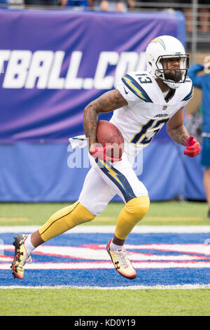 8 octobre 2017, Los Angeles Chargers wide receiver Keenan Allen (13) en action avant la NFL match entre les Los Angeles les chargeurs et les Giants de New York au Stade MetLife à East Rutherford, New Jersey. Les chargeurs a gagné 27-22. Christopher Szagola/CSM Banque D'Images