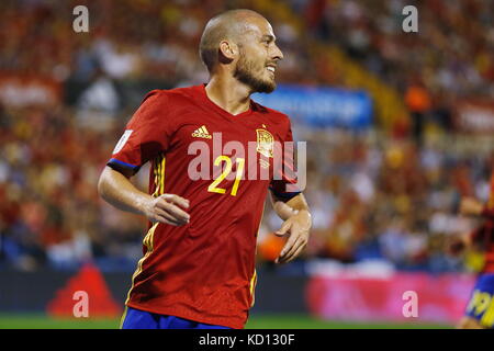 Alicante, Espagne. 6 octobre 2017. Estadio Jose Rico Perez à Alicante, Espagne. 6 octobre 2017David Silva (ESP) Football/Football : Coupe du monde de la FIFA 2018 match de qualification entre Espagne 3-0 Albanie à l'Estadio Jose Rico Perez à Alicante, Espagne . Crédit : Mutsu Kawamori/AFLO/Alamy Live News Banque D'Images