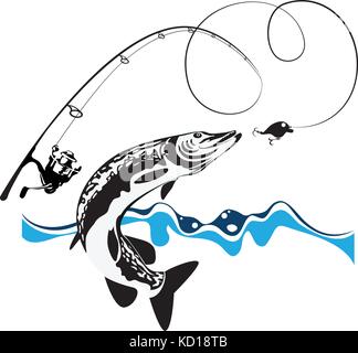 Le brochet, la filature, le rabatteur et wobbler, composition stylisée, vector illustration Illustration de Vecteur