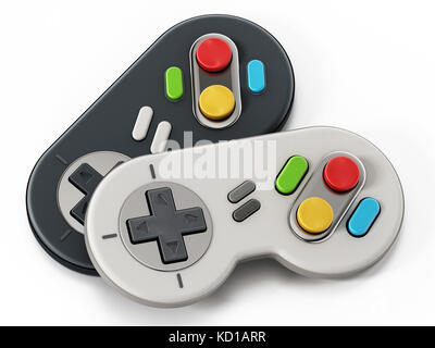 Câble vintage gamepad isolé sur fond blanc. Banque D'Images