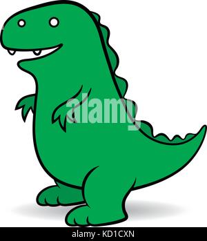 Dessin animé vert un géant fictif godzilla monstre décrit comme un reptile amphibie ressemblant à un dinosaure, illustration dessinée vectorielle simple Illustration de Vecteur