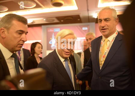 Athènes, Grèce. 09Th oct, 2017. Prokopis Pavlopoulos, président de la République hellénique, au cours de l'UE-Chine-Eurasie sommet d'affaires crédit : dimitrios karvountzis/pacific press/Alamy live news Banque D'Images