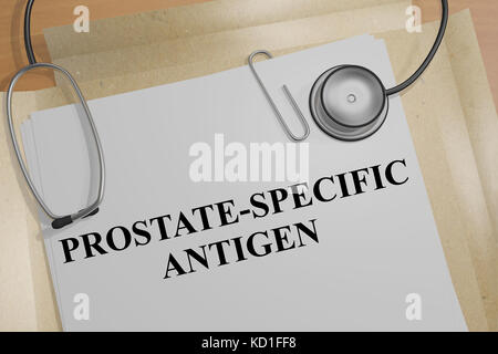 Illustration 3D du titre « ANTIGÈNE PROSTATIQUE SPÉCIFIQUE » sur un document médical Banque D'Images