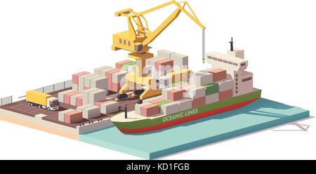 Faible vecteur terminal à conteneurs du port de poly et expédier Illustration de Vecteur