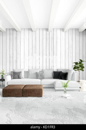 Chambre en mezzanine dans un style moderne avec un design intérieur élégant canapé et mur éclectique. Le rendu 3d. Banque D'Images