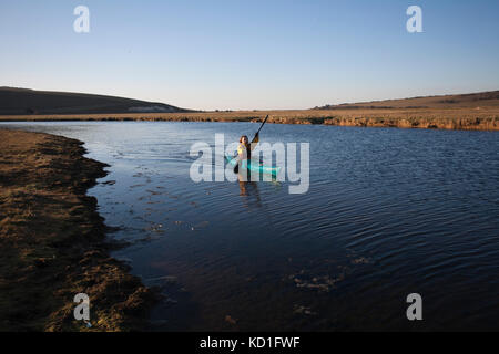 Cuckmere haven cuckmere, estuaire, zone des plaines d'inondation dans la région de East Sussex, réserve naturelle surplombant les sept soeurs falaises et embouchure, England uk Banque D'Images