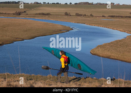 Cuckmere haven cuckmere, estuaire, zone des plaines d'inondation dans la région de East Sussex, réserve naturelle surplombant les sept soeurs falaises et embouchure, England uk Banque D'Images