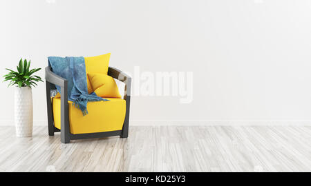 Canapé moderne dans une chambre avec parquet, 3d illustration Banque D'Images