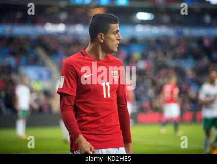 Oslo, Norvège. 08 octobre 2017. Norvège, Oslo - 8 octobre 2017. Mohamed Elyounoussi (11) de Norvège vu pendant la coupe du monde qualificateur entre la Norvège et l'Irlande du Nord à Ullevaal Stadion à Oslo. Credit: Gonzales photo/Alamy Live News Banque D'Images