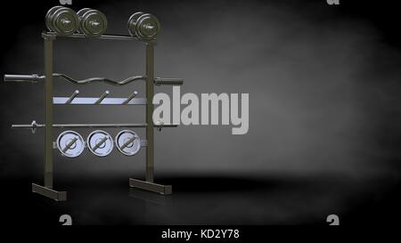 Le rendu 3D d'un reflet métallique outils de sport sur fond sombre Banque D'Images