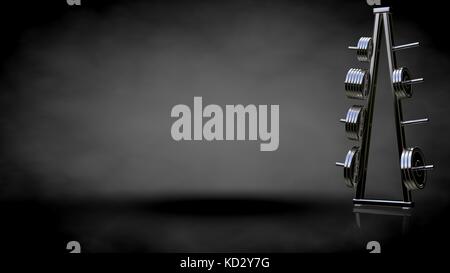 Le rendu 3D d'un reflet métallique outils de sport sur fond sombre Banque D'Images