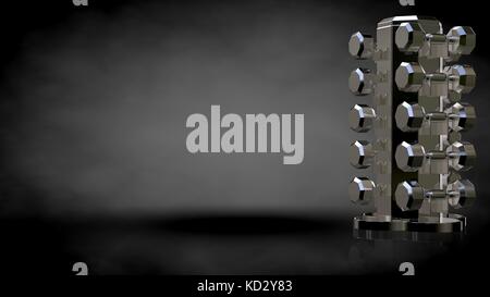 Le rendu 3D d'un reflet métallique outils de sport sur fond sombre Banque D'Images