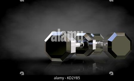 Le rendu 3D d'un reflet métallique outils de sport sur fond sombre Banque D'Images