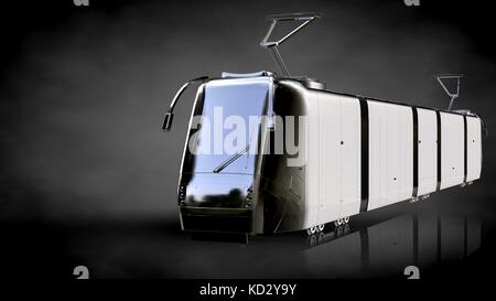 Le rendu 3D d'un reflet métallique train sur un fond sombre Banque D'Images