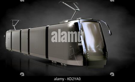 Le rendu 3D d'un reflet métallique train sur un fond sombre Banque D'Images