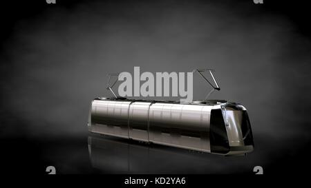 Le rendu 3D d'un reflet métallique train sur un fond sombre Banque D'Images