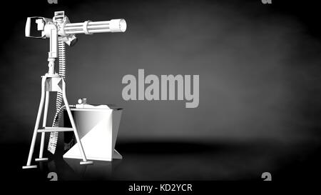 Le rendu 3D d'un skeet shootgun réfléchissant blanc sur fond sombre Banque D'Images