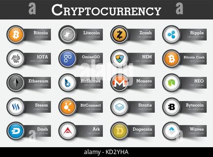 Ensemble de l'icône cryptocurrency et étiquette valeur . Vector . Illustration de Vecteur