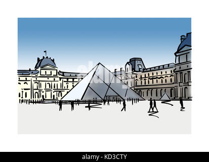 Illustration de la pyramide du Louvre à Paris, France Banque D'Images