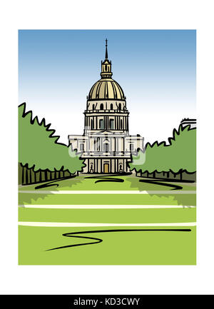 Illustration du Dôme des Invalides à Paris, France Banque D'Images