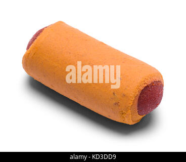 Hot dog traiter isolé sur un fond blanc. Banque D'Images