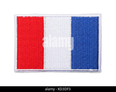 Patch drapeau français isolé sur un fond blanc. Banque D'Images