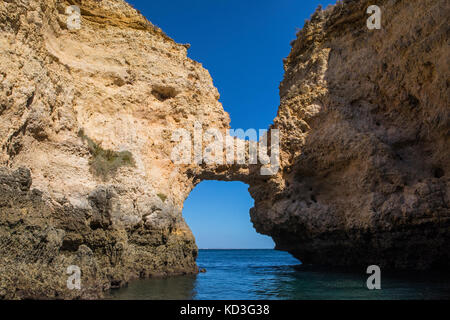 L'une des cavernes et grottes le long de la côte de l'Algarve au Portugal, près de Porta da Piedade. la forme de cette pierre reminscent d'éléphant. Banque D'Images
