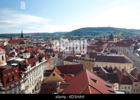 Vue depuis la tour du vieil hôtel de ville dans le centre historique, Prague, République tchèque Banque D'Images