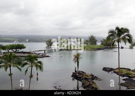 Voir la baie de Hilo et Coconut island sur la grande île d'Hawaii. Banque D'Images