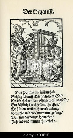 Organiste (organiste der), du Livre des métiers / Das Standebuch (Panoplia omnium illiberalium mécanicarum...), Collection de boisés par Jost Amman (13 juin 1539 -17 mars 1591), 1568 avec rhyme accompagné par Hans Sachs (5 novembre 1494 - 19 janvier 1576) Banque D'Images