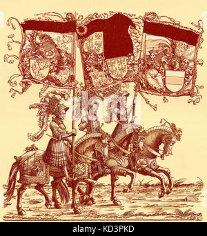 Barbes de drapeau à cheval, procession triomphale de Maximilian I, empereur romain Saint (22 mars 1459 – 12 janvier 1519). Illustration de la coupe du bois par Hans Burgkmair (1472 - 1531) Banque D'Images