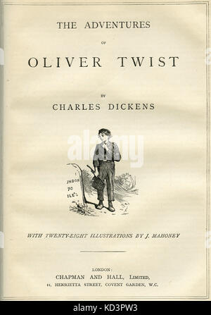 Oliver Twist by Charles Dickens Page de titre - romancier anglais, 7 février 1812 - 9 juin 1870. Illustration de James Mahoney 1810–1879 : Banque D'Images