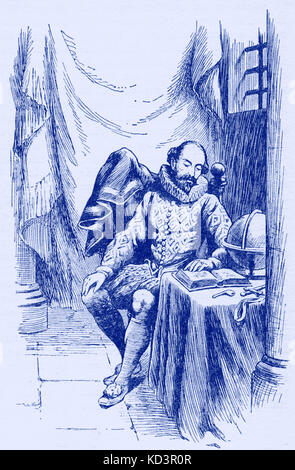 Sir Walter Raleigh emprisonné dans la Tour Sanglante, la Tour de Londres (1603 - 1616) Banque D'Images