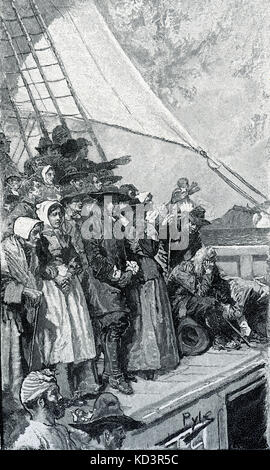 William Penn lors de son premier voyage en Amérique, 1682, naviguant dans le bateau "Bienvenue". Fondateur de la Pennsylvanie. Illustration de Howard Pyle, 1883 Banque D'Images