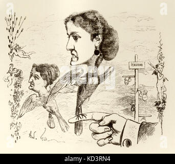 Adelina Patti, & Carlotta - représenté comme Caricature d'oiseaux chanteurs des deux soeurs par Gill. Adelina : soprano italienne 1843-1919, Carlotta : soprano italienne 1835-89. Banque D'Images