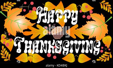 Automne feuilles avec acorn joyeux thanksgiving day Greeting card Banque D'Images