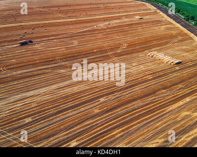 Vue aérienne de la récolte et de bottes de foin Banque D'Images