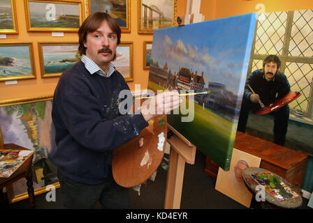 Jack Russell la peinture à sa galerie à chipping sodbury Banque D'Images