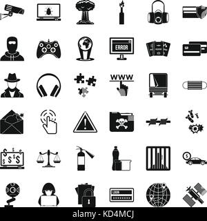 Hacking icons set, le style simple Illustration de Vecteur