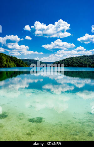 La réflexion dans les lacs de Plitvice en Croatie Banque D'Images