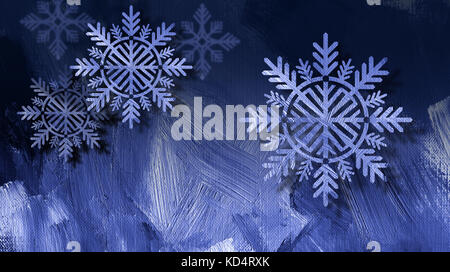 Composition graphique de vacances flocon des ornements sur un fond bleu d'une utilisation possible comme Noël ou hannukah holiday Greeting Card ou une bannière. Banque D'Images
