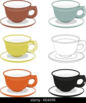 Tasses et soucoupes de différents types de cly. Illustration de Vecteur