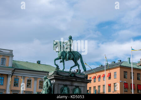 Stockholm, Suède- 5 octobre 2017 : Statue du Roi Gustav II Adolf. À la place Gustav Adolf. La statue a été commandé 1757 mais pas terminé jusqu'à 1796 Banque D'Images