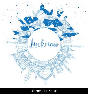 Lucknow contour bleu horizon avec les bâtiments et l'espace de copie. vector illustration. Les voyages d'affaires et tourisme concept avec l'architecture moderne. Illustration de Vecteur