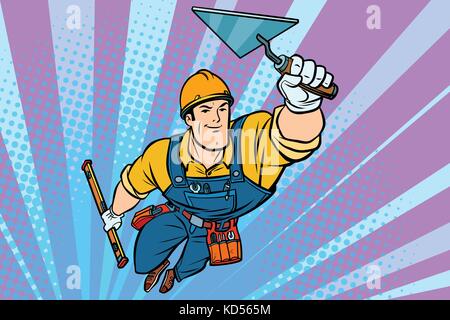 Constructeur de super-héros de bande dessinée. vol professionnel cartoon retro pop art dessin illustration vectorielle Illustration de Vecteur