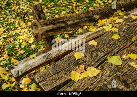 Les feuilles d'automne tombées au sol, l'automne parc de la ville Banque D'Images